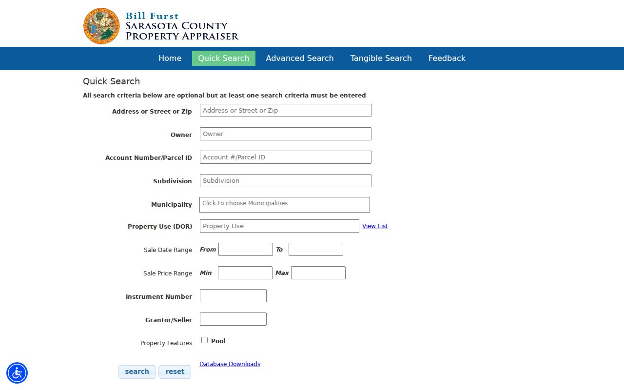 Sarasota County property search used for North Port resident records